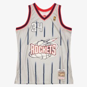 Men's Hakeem Olajuwon Silver Houston Rockets 1996/97 Hardwood Classics Swingman Player Jersey