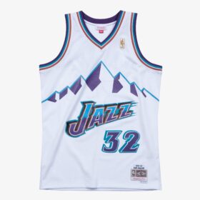 Men's Karl Malone White Utah Jazz 1996/97 Hardwood Classics Swingman Player Jersey