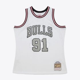 Men's Dennis Rodman White Chicago Bulls 1997/98 Cracked Cement Swingman Jersey