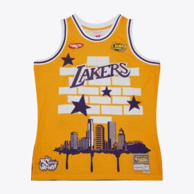 Men's  Gold Los Angeles Lakers M&N x Basket Ball x Tats Cru Fashion Jersey