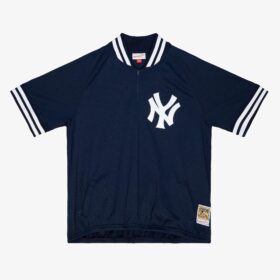 Men's Navy New York Yankees Cooperstown Collection Mesh Batting Practice Quarter-Zip Jersey