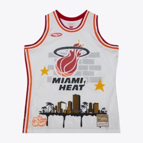 Men's  White Miami Heat M&N x Basket Ball x Tats Cru Fashion Jersey